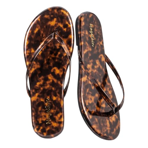 Image of mazeskin Women's Memory Foam Comfortable Flat Thong Sandals Dressy Summer Beach Leather Slide Flip Flops
