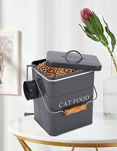 Cat Food Treat Storage Container with lid scoop included - Perfect Farmhouse Cat Food Bin for Kitchen Countertop, Shelf, Decoration Home - Cat Food - Gray
