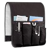 AUVCAS Sofa Armrest Organizer Non-Slip Arm Chair Bedside Storage Caddy Organizer Armchair Caddy for Recliner Couch Remote Holder with 5 Pockets for Cell Phone TV Remote Control Magazines (Coffee)