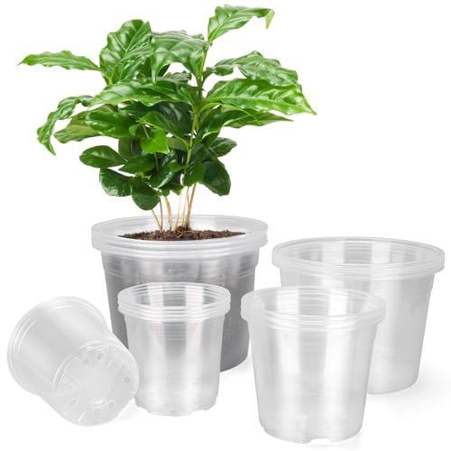 HQAUT 10/8/6/5 Inch Large Clear Nursery Pots with Drainage Holes 16 Pack Gallon Clear Plastic Pots for Plants Seedling Starter Pot Garden Plant Pots for Succulents Flowers