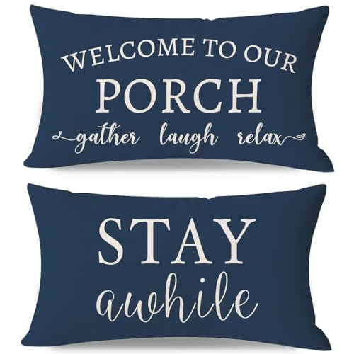 PANDICORN Welcome to Our Porch Stay Awhile Blue Outdoor Farmhouse...