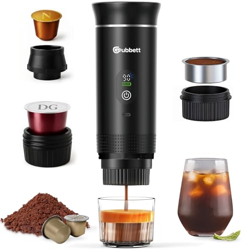 Gubbett Nouvelle Machine à Café Espresso Portable,Machine à Cafe Portable 3 en 1 Compatible avec les Capsules Espresso et Poudre de...