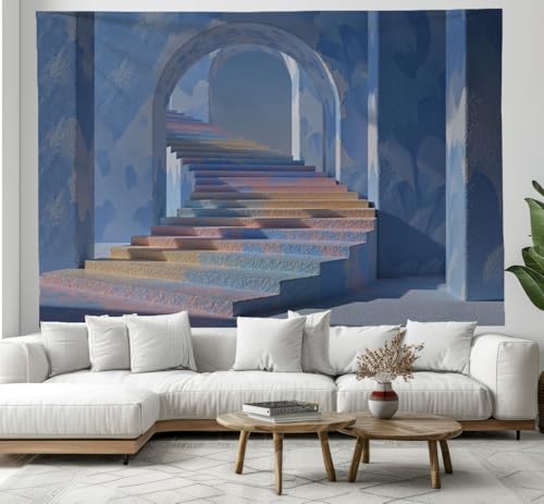Tapisserie murale illusion escalier effet trompe-l'œil 3D grand tissu lavable