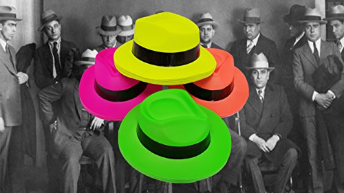 Party Hats, Neon Color Plastic Gangster Fedora Party Hats (24 Gangster Hats) - Thumbnail 7