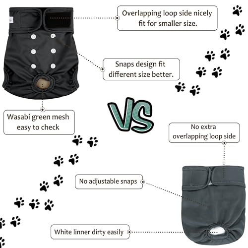 Image of Female Dog Diapers 5Pcs - Premium Reusable Diapers for Doggie in Heat - Highly Absorbent Dog Diapers Female for Pet Incontinence with Adjustable Snaps, Black, XL