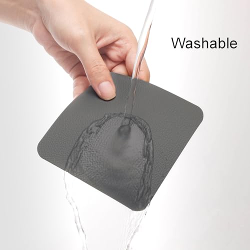 Myir JUN Coasters Glass Coasters set of 12 4 inch Double Sided Faux Leather Coaster Waterproof Non-slip Easy to Clean with Coaster Holder(Gray) - Image 2