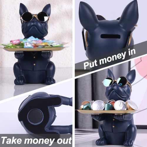 Bandeja de Resina Azul Marino con Estatua de Bulldog para Decoración del Hogar, Banco de Ahorro, Bandeja para Llaves, Almacenamiento, Soporte para Caramelos, Joyas, Pendientes, Adecuada para - imagen 3