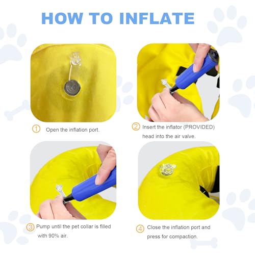 Image of Inflatable Dog Cone, Soft Dog Cone After Surgery, for M M+ L XL Dogs, with Detachable Anti Licking Shield and Inflator, 2 in 1 Adjustable Alternative, Does Not Block Vision, Lemon and Wave Style, M+