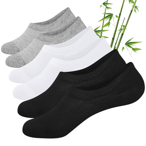 3 Pairs Bamboo Rayon No Show Socks for Men Women, Ultra Low Cut Invisible Liner Socks with Non-Slip Silicone Stripes