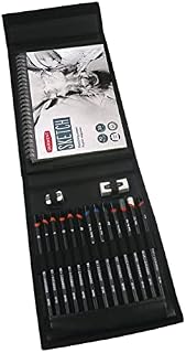 Derwent 2300218 Sketching Wallet with Mixed Media Sketching Pencils, Accessories and A5 Landscape Sketchpad, Grey