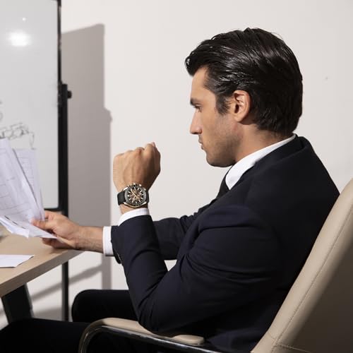 Image of BENYAR Men's Watches Chronograph Watch for Men Multifunction Black Waterproof Sport Fashion Quartz Wristwatches Calendar with Stainless Steel Strap