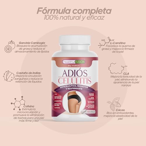 Adiós Celulitis Healthy Fusion | Anticelulítico Reductor Potente con L-Carnitina, Castaño de Indias, CLA, Cafeína, Cacao | Elimina celulitis y piel de naranja | Reafirma y tonifica la piel | 100 Caps - imagen 3