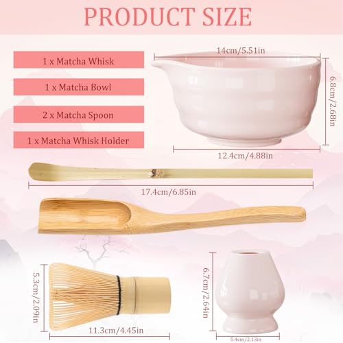 LIIGOU Green Matcha Tea Set 4PCS Japanese Matcha Kit with Bamboo Matcha Whisk Ceramic Matcha Bowl Scoop & Holder Traditional Japanese Tea Ceremony Matcha - Image 3