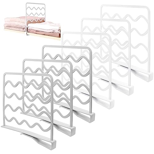 YAANBUNB 6 Pcs Closet Shelf Dividers Clip-on Wardrobe Dividers Plastic Tie Rack Adjustable Clothing Organizer Wardrobe Towel Rack Belt Hanger Shelf Separator for Bedroom Kitchen Office, White Grey