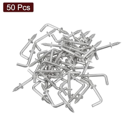 QUARKZMAN Haczyki kątowe, 50 sztuk 1/2 "Haczyki śrubowe w kształcie litery L Haczyki, 7-kształtne metalowe haczyki śrubowe w kształcie prostokąta do zawieszenia, srebrny