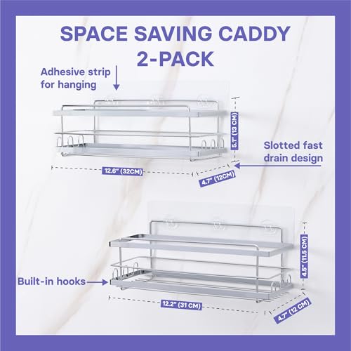 KINCMAX Iron Shower Caddies - Self Adhesive Bathroom Shelves for Showers - Wall Organiser Shampoo Holder Shelf - Peel and Stick On Caddy Bath Tub Rack - Pack of 2 Holders - Silver - Cosy Home Interiors KINCMAX Iron Shower Caddies - Self Adhesive Bathroom Shelves for Showers - Wall Organiser Shampoo Holder Shelf - Peel and Stick On Caddy Bath Tub Rack - Pack of 2 Holders - Silver - Image 3