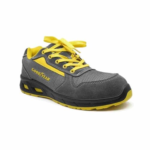 Goodyear - Zapato Deportivo de Seguridad S1P - Serraje Gris - Puntera y Plantilla Composite Sin Metal - Suela PU Antideslizante - Plantilla EVA Extraíble