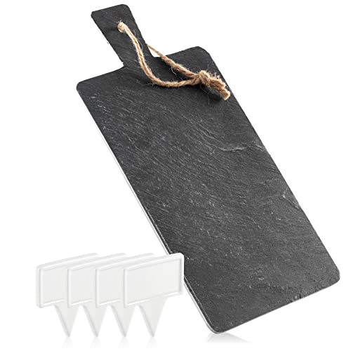 com-four® Planche à découper en Ardoise avec 4 bâtons de marquage, Un Plateau à Fromage, 33 x 15 cm, Jeu de 5 pièces (5 pièces - Anthracite)