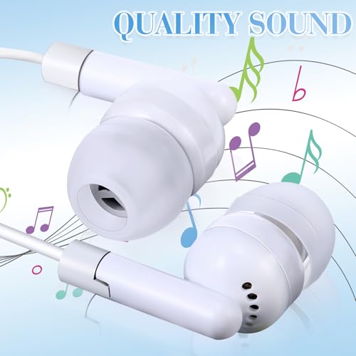 Image of Kanayu 25 Pack Wired Earbuds Bulk for Classroom, 3.5MM No Mic,White