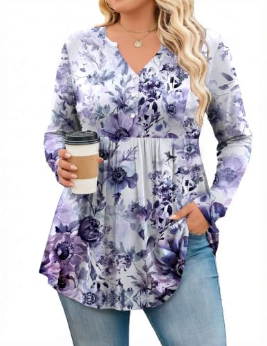 IN'VOLAND Women's Plus Size Tops Long Sleeve Henley Shirts Flowy Tunic Tops