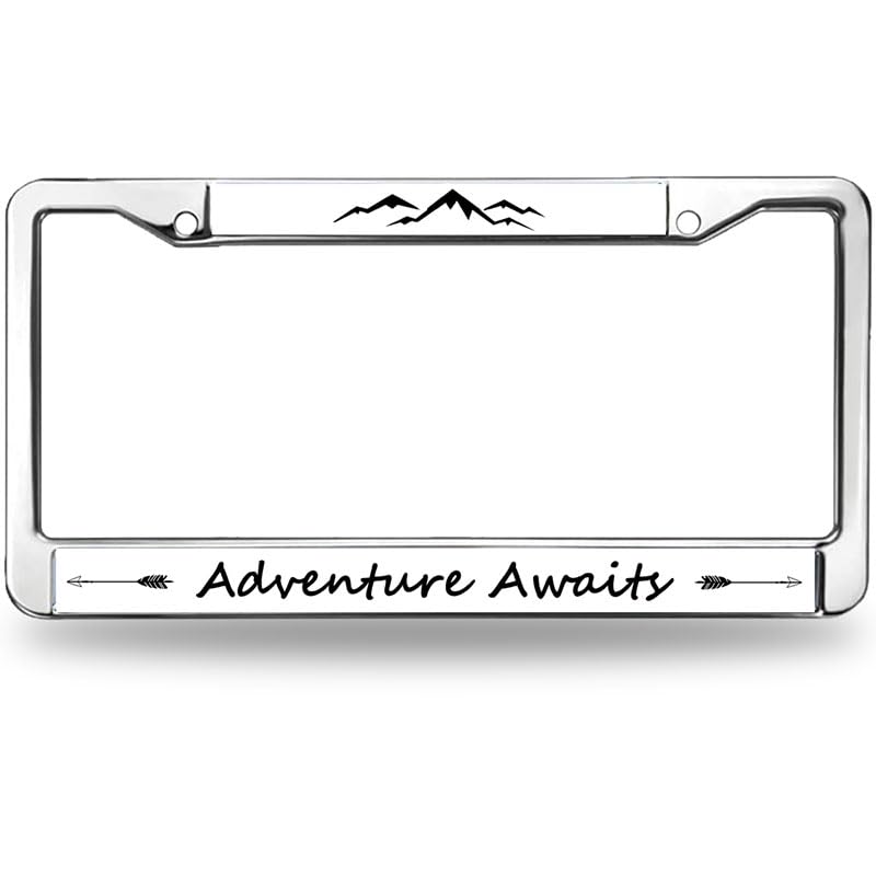 Image of Mount Adventure Spirit License Plate Frame for Veterans Adventure Awaits License Plate Frame Slim Christian