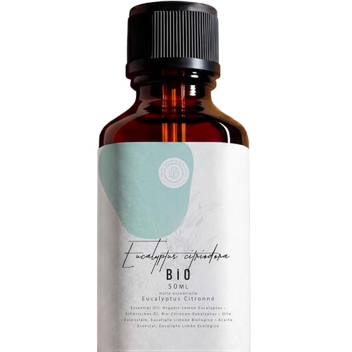 50 ml Aceite esencial de eucalipto limón orgánico (Eucalyptus Citriodora) – 100% puro, natural y orgánico para difusor, aromaterapia, DIY, velas