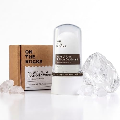 Alum Stone, Underarm Roll On for Body Odour & Dark Underarms, Natural Deodorant that Fights Bacteria, Gentle for Sensitive Skin, Fragrance & Alcohol Free for Men & Women 60g