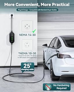 Ecogenix Level 2 Tesla Home Charger, 24A/240v Dryer Outlet Portable Mobile Charging Cable for Model 3/Y/S/X, Adjustable Amps, Apartment-Friendly, 25ft Tesla Universal Connector with NEMA 14-30 Plug