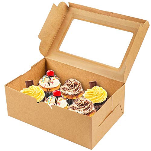 15 Pack Paper Cupcake Boxes Bakery Cupcake Boxes with Inserts to Fit 6 Cupcakes Muffins or Pastries(Brown)