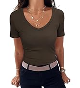 T-shirt voor dames met V-hals, korte mouwen, casual basic