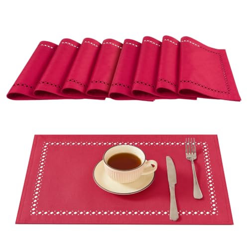 HomeJoy DarkRed 13x19 Polyester Oblong Linen Farmhouse Placemat Set of 8