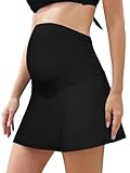 SHEKINI Umstands-Tennis-Golfrock über dem Bauch, A-Linien-Rock mit Taschen, integrierte Shorts, hohe Taille, Sport, Laufrock, Schwarz , S