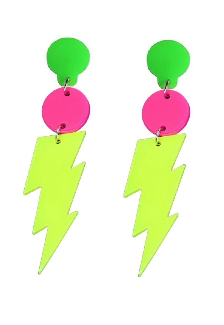 80s Neon Earrings for Women Colorful Lightning Acrylic Drop Earrings Retro Geometric Thunder Flash Lightning Drop Earrings for 80's Outfit Glow Party Accessories