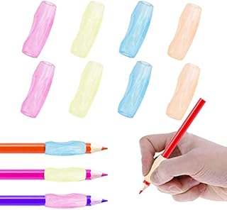 Pencil Grips, 8 Pcs Children's Silicone Pen Grips Ergonomic Writing Aid Grip Soft Cushioned Writing Aid Pencil Holder for Kids Student and Adults (Blue Pink Green Orange)