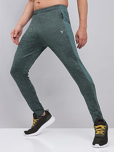 Image of TECHNOSPORT Men's Melange Slim Fit Techno Dry Trackpants Drawstring 2-Pocket Polyester Joggers for Gym Running Workout UPF50+ Anti Odour