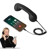 Retro Phone Handset Type-C Wired Receiver with Microphone and Volume Control, Plug and Play Vintage Style for Mobile Video Calls, Model 2026 (Black)