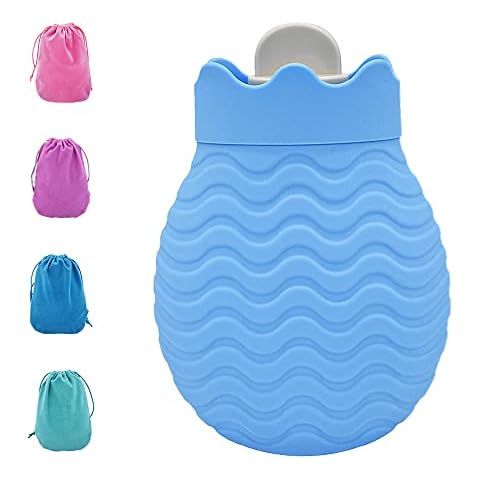 Hot Water Bottle with Cover, 320ml Mini Hot Water Bag for Pain Relief, Back, Neck and Shoulders, Soft Cover Removable and Washable, Best Gift (Blue) Cover