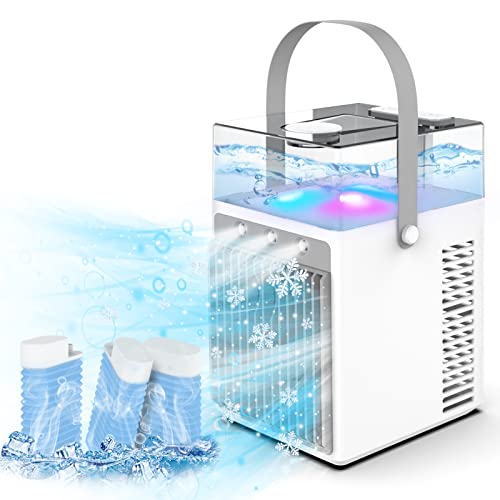 Image of Portable Air Conditioner,Powerful Evaporative Air Cooler Fan 3 Speeds for Air Clean with 3 Ice Packs,Whisper Quiet Personal Fan for Home, Office, White