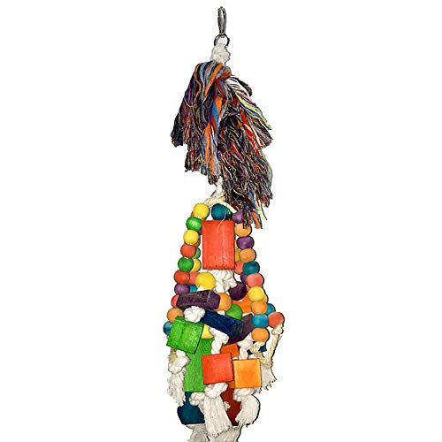 strimusimak Pet Bird Hanging Cage Decor Stand Climb Chew Toy Cotton Rope Wood Blocks Toys for Parrots Supplies Multicolor