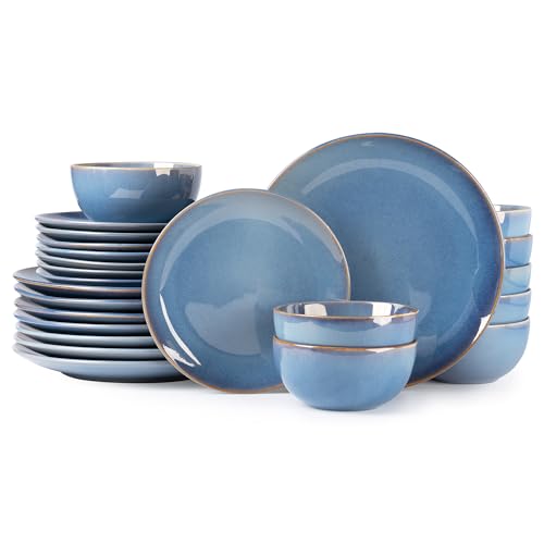 Image of GBHOME Ceramic Dinnerware Sets for 8, 24 Pieces Stoneware Plates and Bowls Sets, Reactive Glaze Dishes -Scratch Resistant, Dishwasher&Microwave Safe-Alaskan Blue
