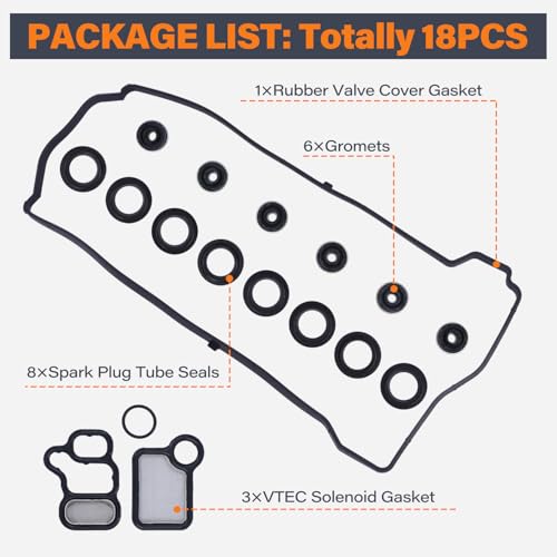 Image of VS50614R Valve Cover Gasket Set Compatible with 2002-2015 Accord Civic CR-V Element Crosstour (VS50614R & 15845-RAA-A01 VTEC Gasket)