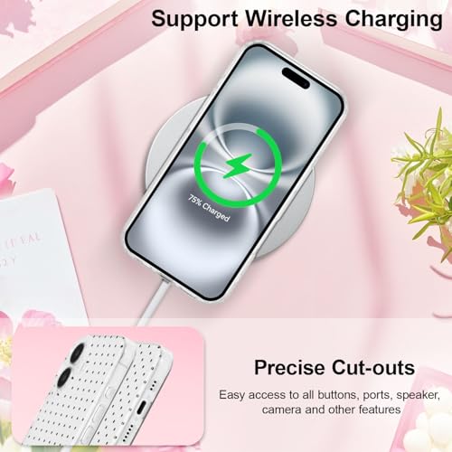 QLTYPRI for iPhone 16 Case, Cute Polka Dot Pattern Aesthetic Phone Case, Raised Camera Protection Durable TPU Slim Shockproof Protective Phone Cover for Girls Women - White - Image 5