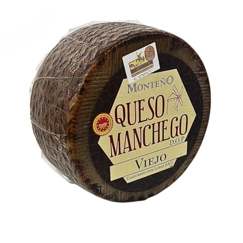 Queso Manchego Viejo DOP Monteno - 6 Meses Curación - Leche Pasteurizada de Oveja - Ideal para Tablas y Regalo | Rueda 3 kg, Queso al Corte, Añejo, Gourmet, Sabor Intenso, D.O.P