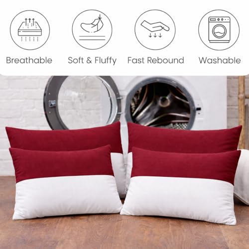Image of ARLinen Hollow Fiber Sleeping Pillow - Set of 4, Height Adjustable, Soft & Fluffy Comfort, White & Burgundy, 36x20 Inch with 300g Extra Fiber for Custom Comfort, Pillow Covers Included