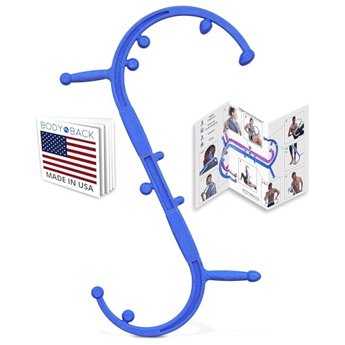 Body Back Buddy Appareil de Massage du Dos avec Anglais Affiche, Bâton de Massage à Main (Bleu)