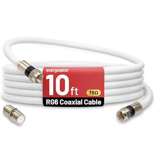 energeaster 10FT RG6 Coaxial Cable with F-Type Connector, Coax Cable Cord Extender, High Speed...
