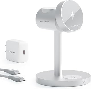 AMEGAT 3-in-1 Magnetic Wireless Charger, 15W, Qi2, Silver, with USB C Charger 30W Price In India