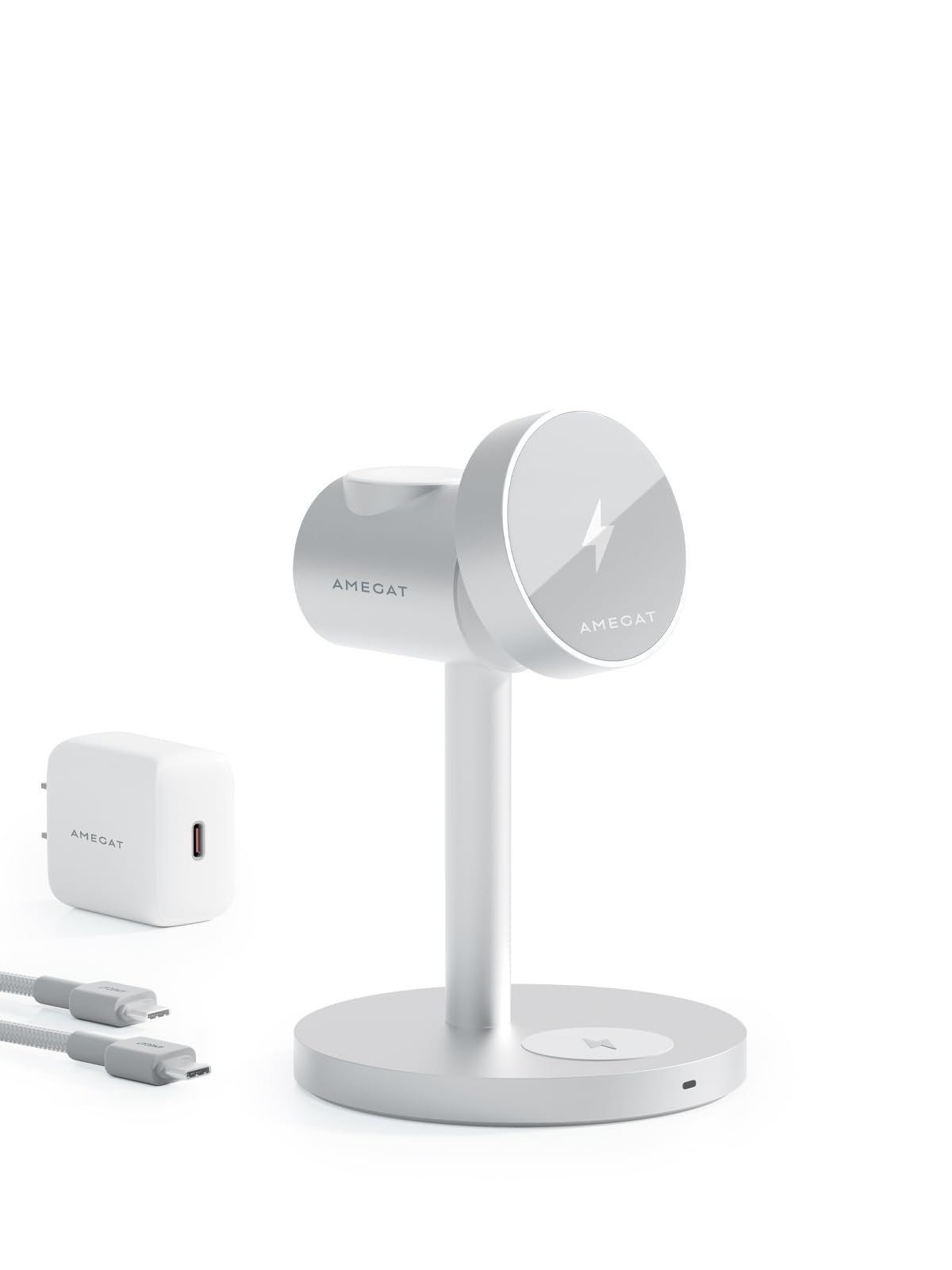 AMEGAT MagFusion 3-in-1 Charging Station Compatible with MagSafe, Qi2 Certified 15W Wireless Charger Stand, Magnetic Charger for iPhone 17/16/15/14/13