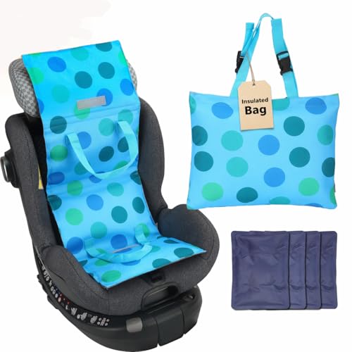 Babeezy Baby Car Seat Cooling Pad with Insulated Bag Reusable Baby Carseat Cooler Cooling for Car Seat Belts Summer Essential 4 Removable Gel Packs