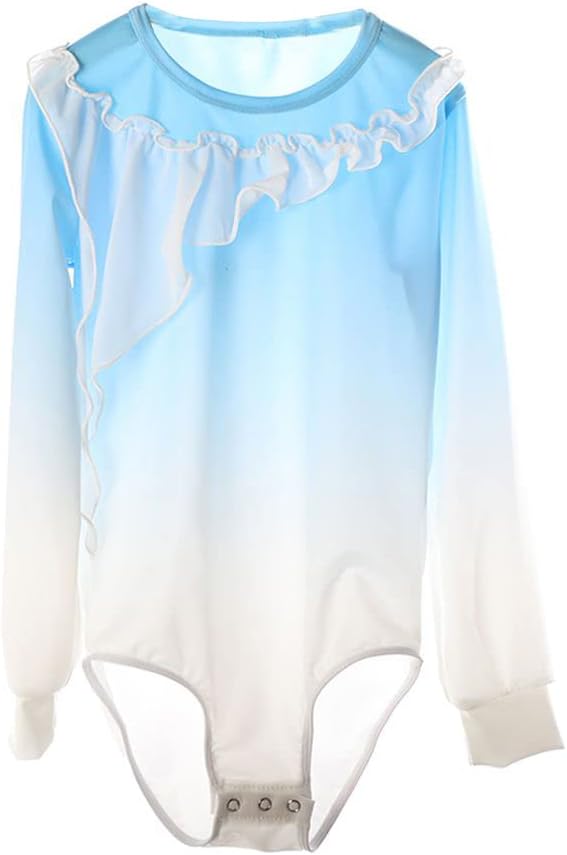 LIUHUO Boys and Men Figure Skating Wear Sky Blue Gradient Fungus Lace Performance Wear